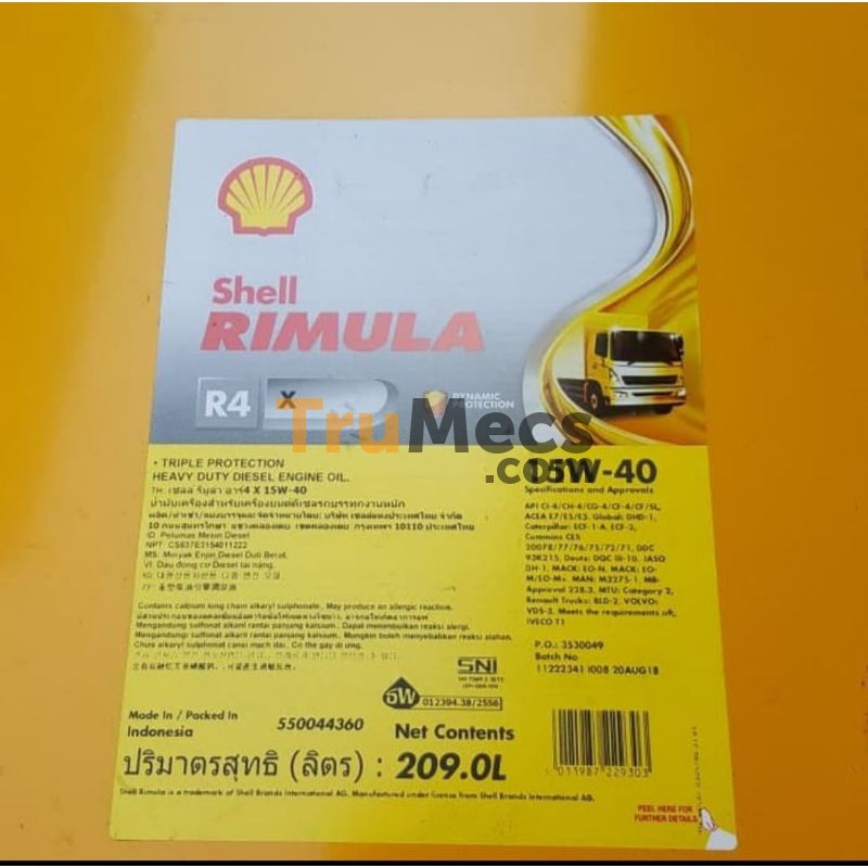 Jual Rimula R4 X (15w40) 209l | Trumecs